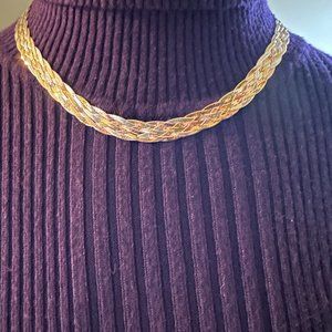 18" Sterling Silver Tri-Color Herringbone Braided Necklace